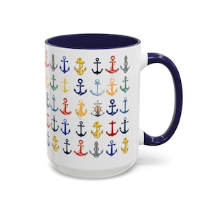 Anchors Coffee Cup 15 oz, Colorful anchors for your Sailing Enthusiast, Sailor, Yacht owner or fisherman