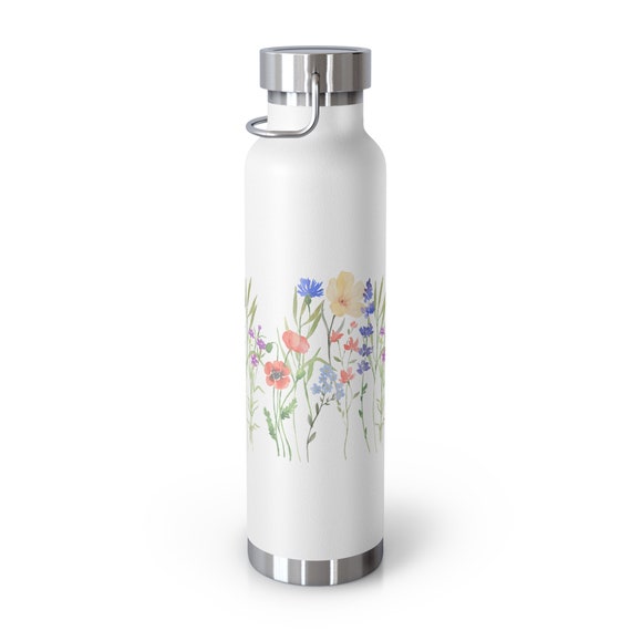 Boho Wildflowers Copper Vacuum Insulated Bottle, 22oz. Nature bottle, Botanical bottle, Garden Lover