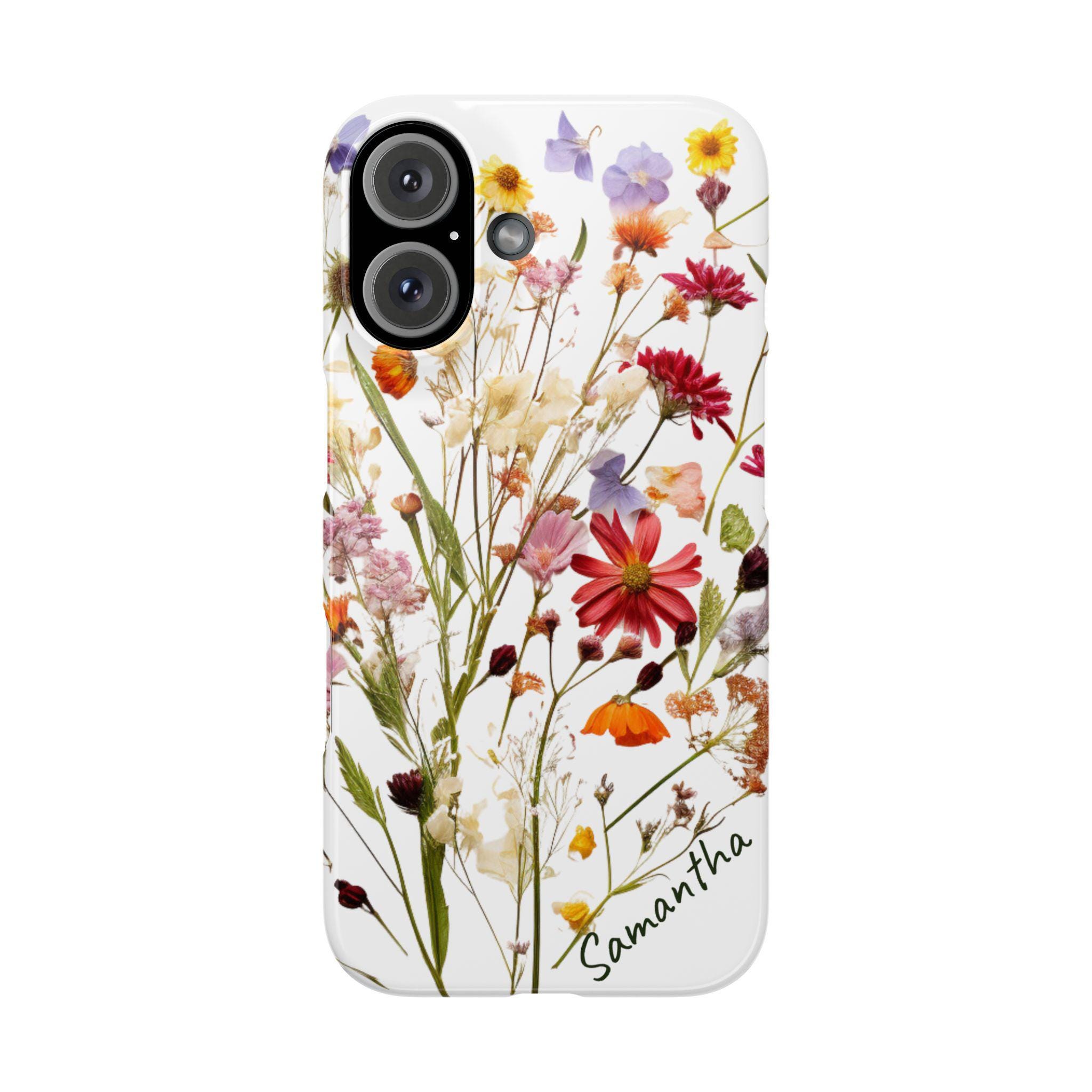 Personalized Dried Wildflowers iPhone 16, iPhone 15, iPhone 14, iPhone 13, iPhone 12 Cases. Optional customization on floral case
