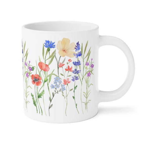 Boho Wildflowers Ceramic Mugs 15/20 oz Nature Shirt, Botanical Shirt, Garden Lover, wildflower, wildflowers, cottagecore, botanical