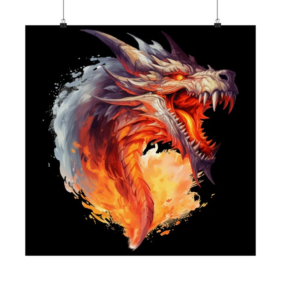 Angry Golden Dragon Matte Poster. Perfect for fantasy dragon lover, knightcore, medieval knight. Dragon Picture