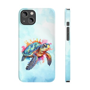 Sea Turtle iPhone 14 Phone Cases. Colorful watercolor sea turtle, save the turtles, sea turtle lover, sea turtle iPhone case, iPhone 14 case image 2