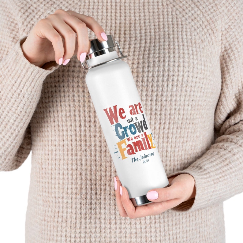 Personalized We're a Family Copper Vacuum Insulated Bottle, 22oz. Custom Family Reunion bottle, Custom Church group bottle image 6