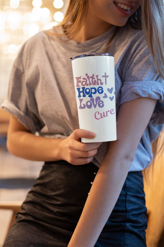 Faith Hope Love Cure Tumbler 20oz. Cancer awareness, cancer fighter, cancer warrior, cancer encouragement, cancer gift