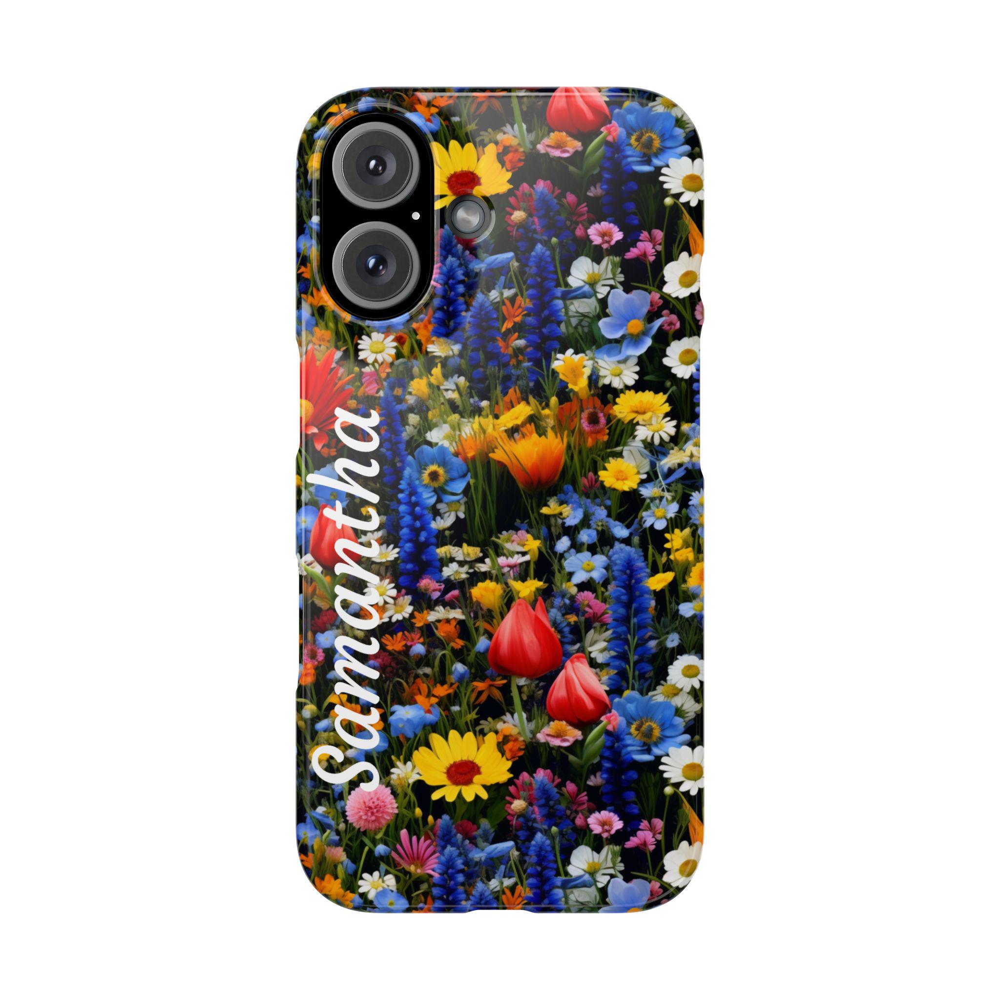 Personalized Colorful Wildflowers iPhone 16, iPhone 15, iPhone 14, iPhone 13, iPhone 12 Cases. Optional customization for you flower lover!