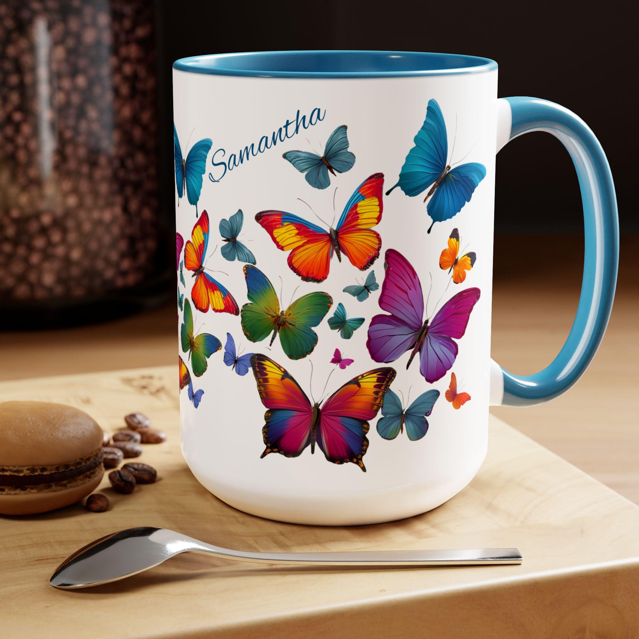 Personalized Butterfly Coffee Cup 15oz. Just add your Custom name to make this a perfect gift! Butterfly cup, Butterflies mug, Grandma Cup