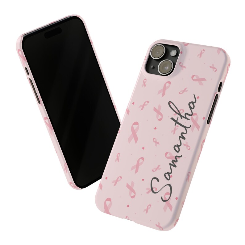 Personalized Breast Cancer iPhone 15 Phone Cases. Personalize this custom iPhone 15 case for yourself or your favorite cancer warrior image 7