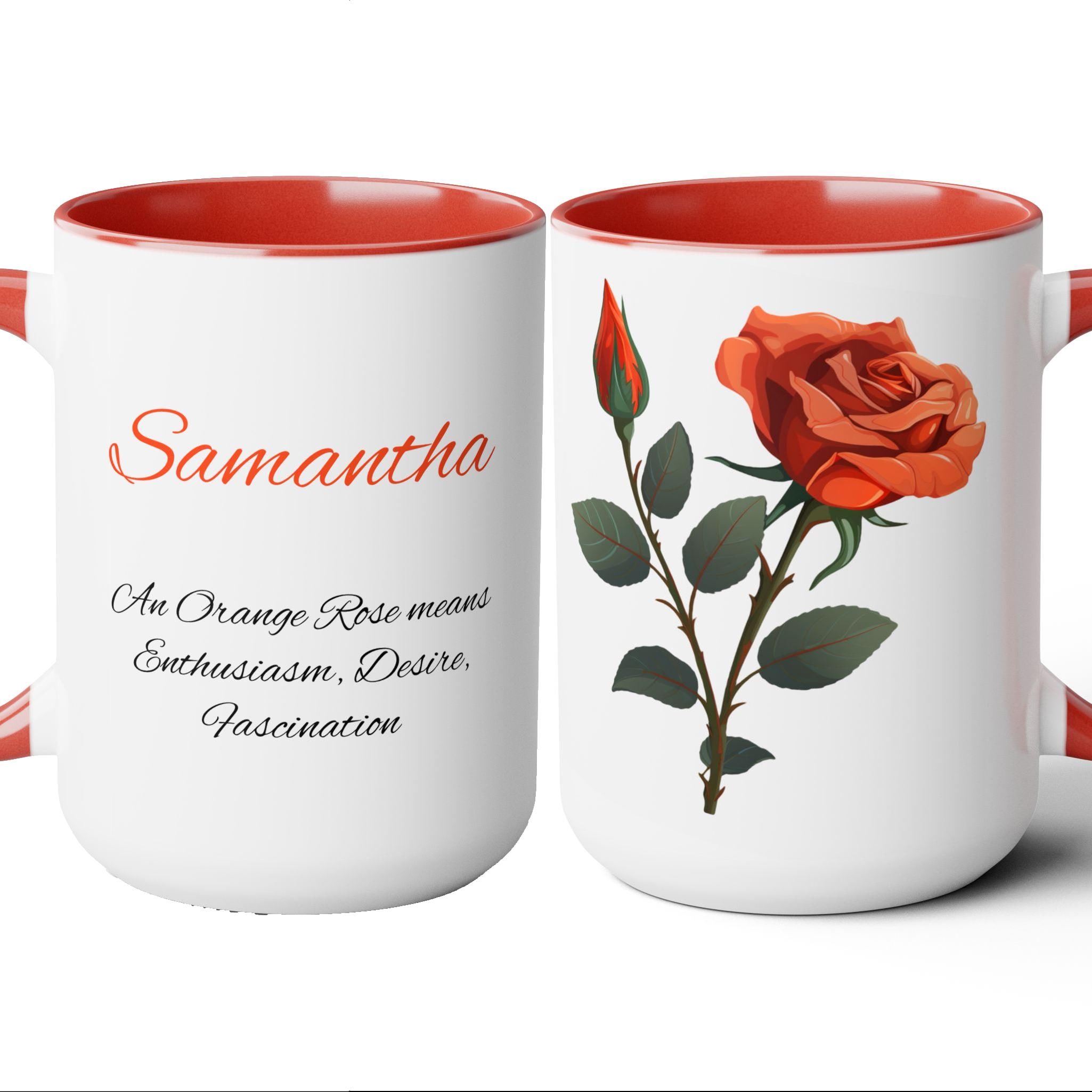 Orange Rose Language of Flowers Personalized Coffee Mugs, 15oz. Add Custom Text to make this the perfect gift for someone special!