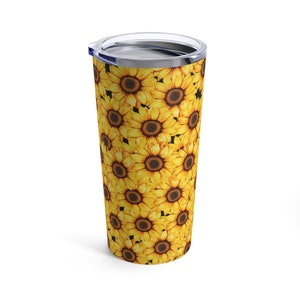 All About Sunflowers Tumbler 20oz, sunflower cup, botanical, sunflower lover, boho sunflowers, cottagecore, vintage floral , floral graphic image 3