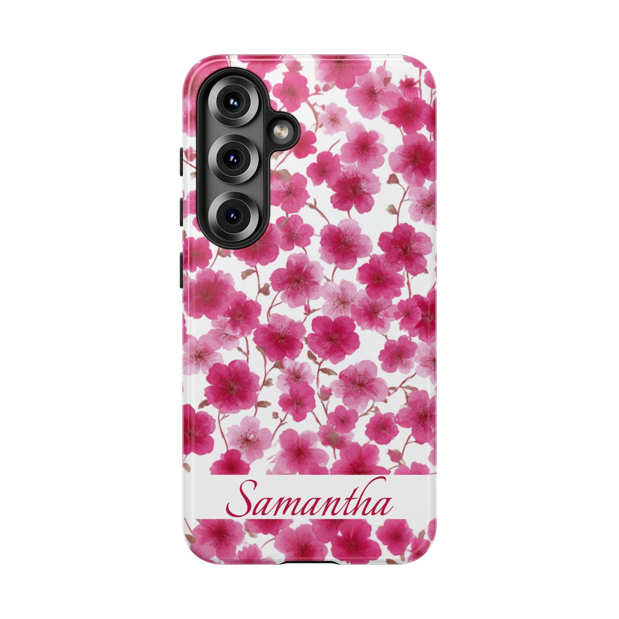 Tiny Pink Flowers Personalized Samsung Galaxy S25, S24, S23, S22, S21 phone case. Custom Samsung Dark Pink and Pink Floral phone case
