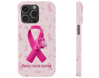 Badass Breast Cancer Fighter iPhone 15 Phone Cases. Cancer Awareness, cancer fighter, cancer warrior, cancer encouragement, cancer gift