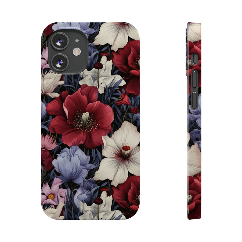 Red and Blue Flowers iPhone 12 Phone Cases image 3