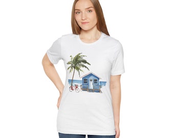 Beach House and Red Bike Shirt. This is the perfect gift for the beach lover in your life or yourself. Gift for Mom, Gift for Wife