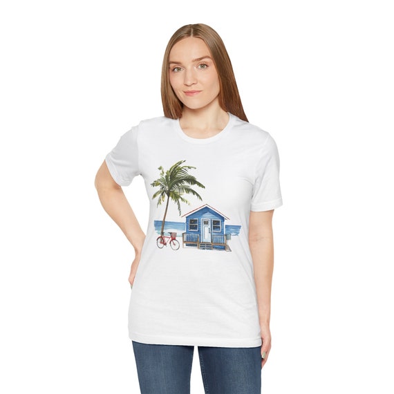 Beach House and Red Bike Shirt. This is the perfect gift for the beach lover in your life or yourself. Gift for Mom, Gift for Wife