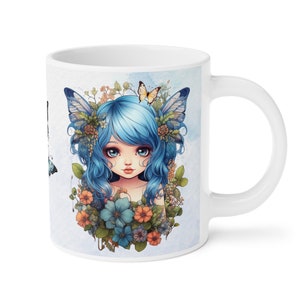 Blauwe Fee Koffiekopje 15/20 oz. Geweldige mooie blauwe Fairycore-fee in prachtige Flowercore-kleuren 20oz