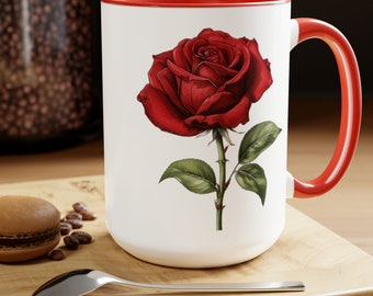 Red Rose Coffee Mugs, 15oz
