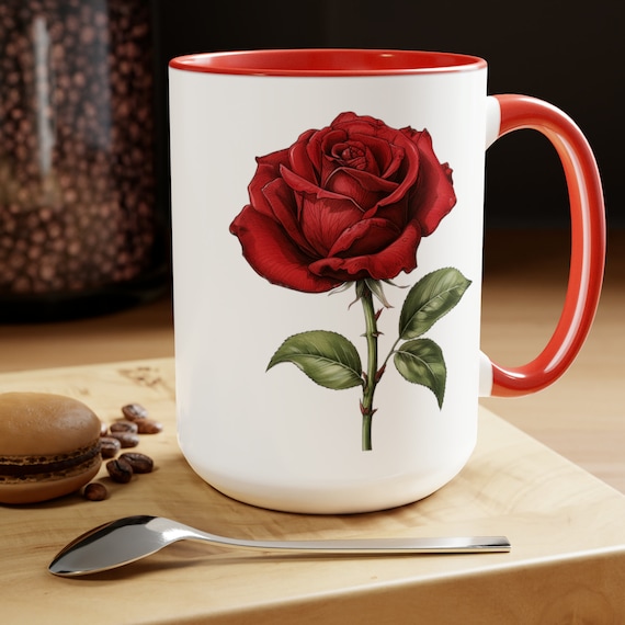 Red Rose Coffee Mugs, 15oz