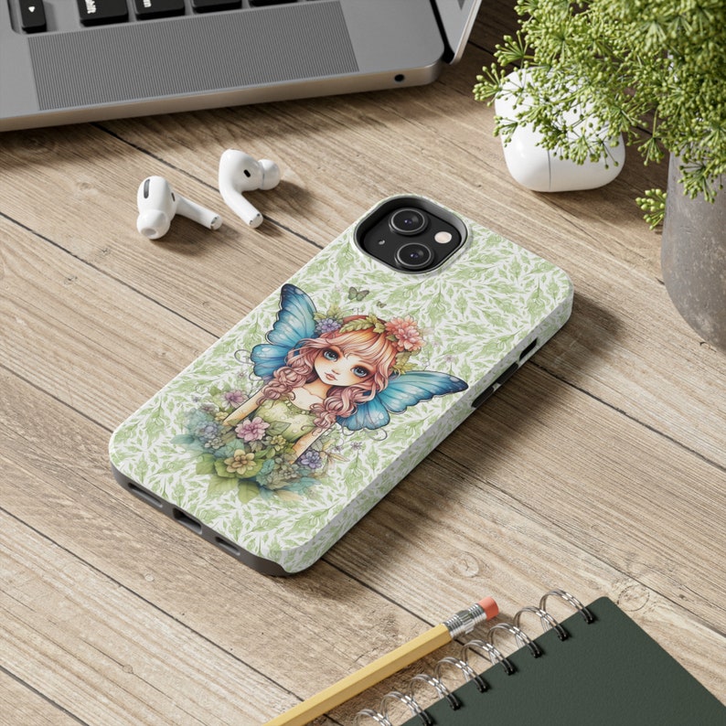 Fairy with Blue Wings iPhone 14 Cases, Pretty Fairycore fairy in beautiful Flowercore colors image 8