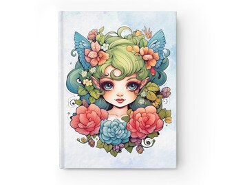 Green Fairy Blank Journal, Amazing Pretty Green Fairycore fairy in beautiful Flowercore colors