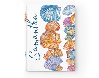 Gepersonaliseerde Seashell Blank Journal, geweldige retro schelpen overal voor een geweldig dagboek. Perfect cadeau voor je favoriete strandliefhebber