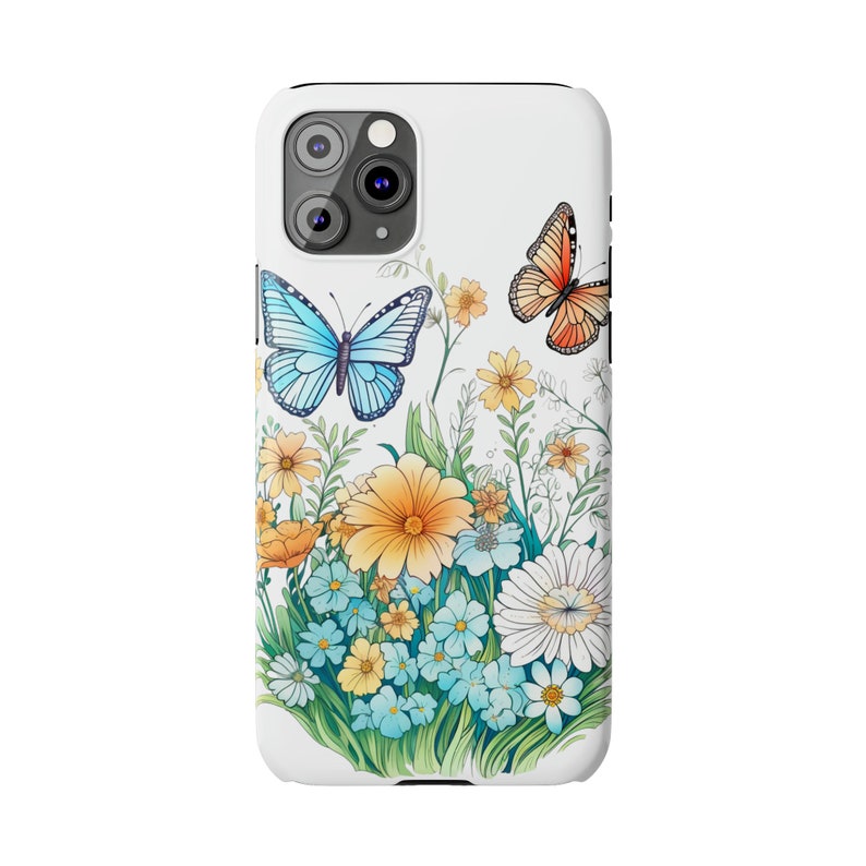 Wildflowers and Butterflies Case for iPhone 11, Beautiful flowers in flowercore colors. Cottagecore, fairycore image 1