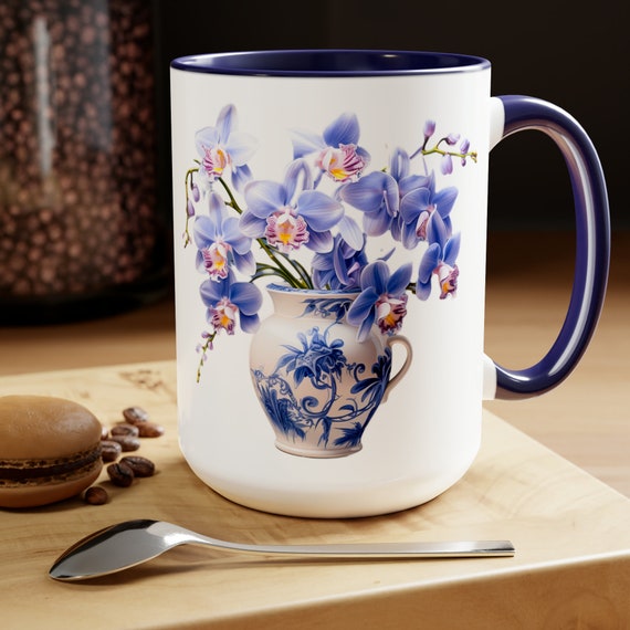 Blue Orchid in Vase Coffee Mugs, 15oz