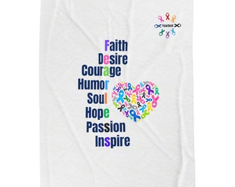 Fearless Faith Desire Courage Humor Soul Hope Passion Inspire Velveteen Plush Blanket. Cancer Awareness