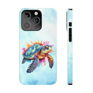 Sea Turtle iPhone 14 Phone Cases. Colorful watercolor sea turtle, save the turtles, sea turtle lover, sea turtle iPhone case, iPhone 14 case image 3