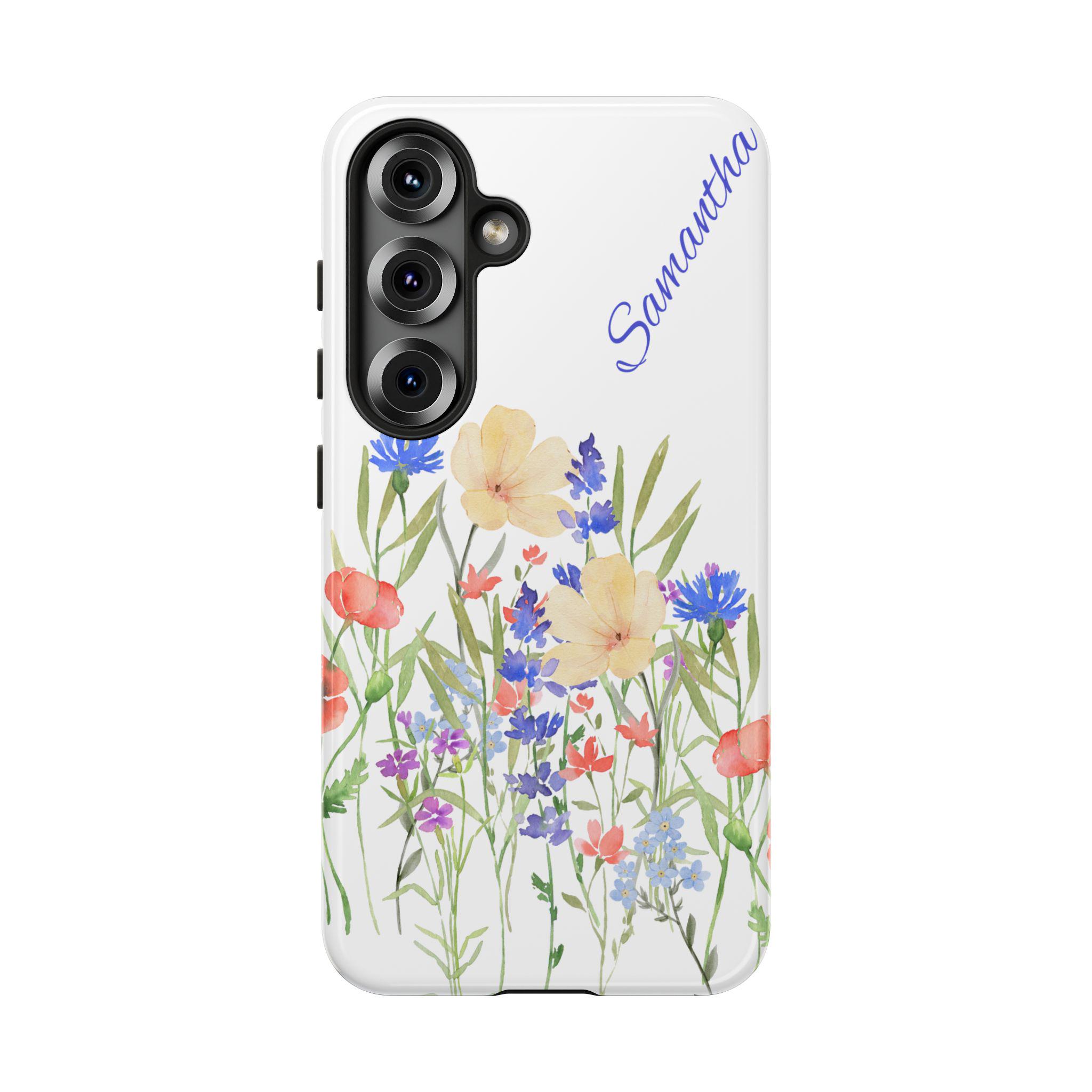 Personalized Boho Wildflowers Samsung Galaxy S25, S24, S23, S22, S21 phone case. Optional Customization for friends - anyone!
