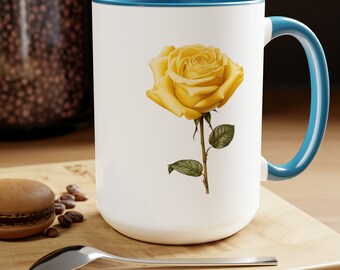 Yellow Rose Coffee Mugs, 15oz