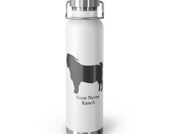 Personalized Boer Goat Copper Vacuum Insulated Bottle, 22oz. Perfect Custom bottle for Boer Goat rancher, Boer Goat Lover, Boer Meat Goat