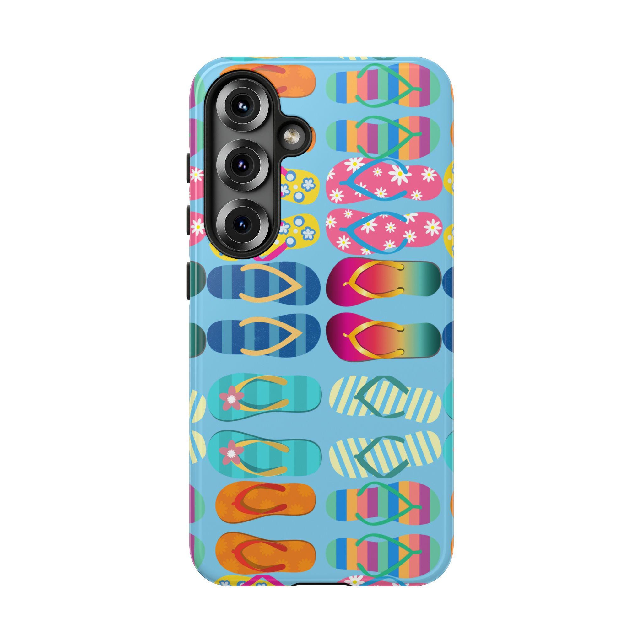 Flip Flops on Blue Samsung Galaxy S25, S24, S23, S22, S21 phone case. This case is perfect for beach lovers, Moms, Dads, friends - anyone!