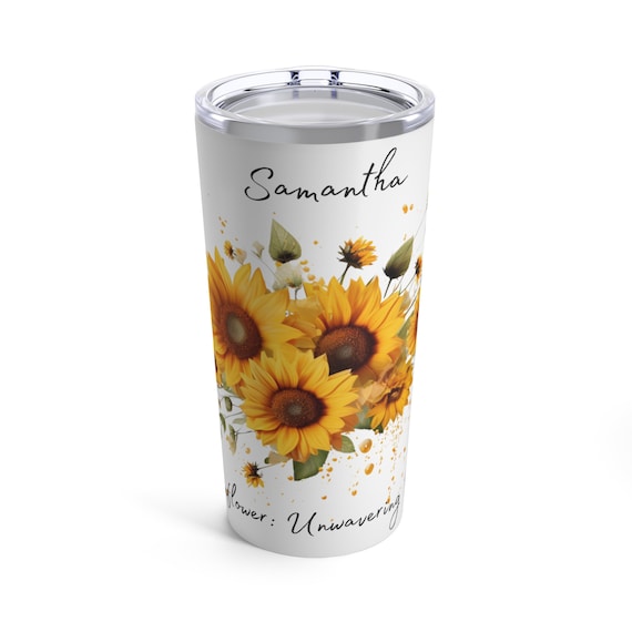 Personalized Sunflower means Unwavering Faith Tumbler 20oz, custom sunflower cup, botanical, sunflower lover, boho sunflowers, cottagecore!