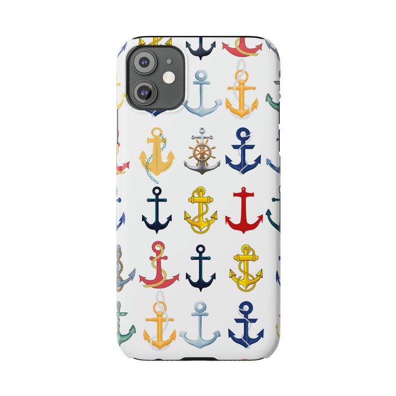 Anchors iPhone 11 Phone Cases, Brightly Colored Anchors for your Sailing and Boating Enthusiast image 1