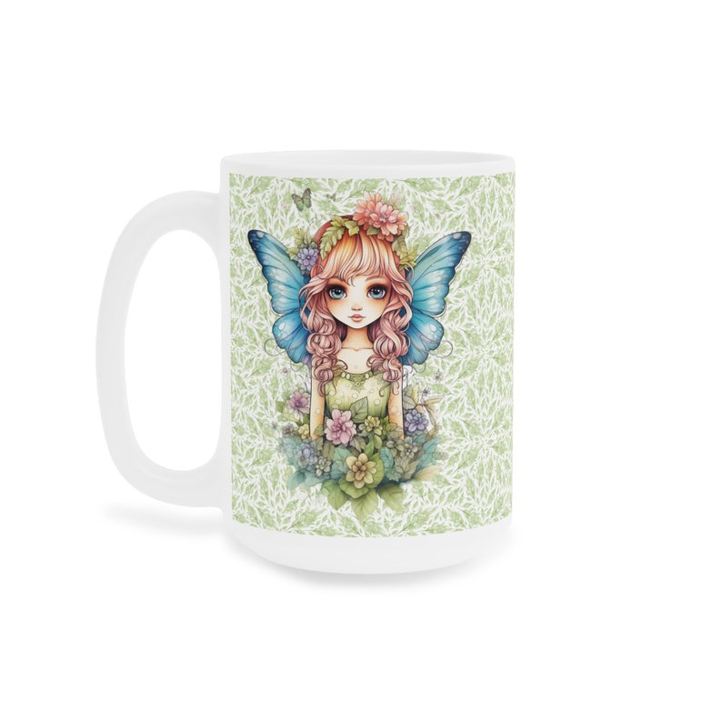 Fairy with Blue Wings Coffee cup 15/20 oz. Amazing Pretty Fairycore fairy in beautiful Flowercore colors image 7