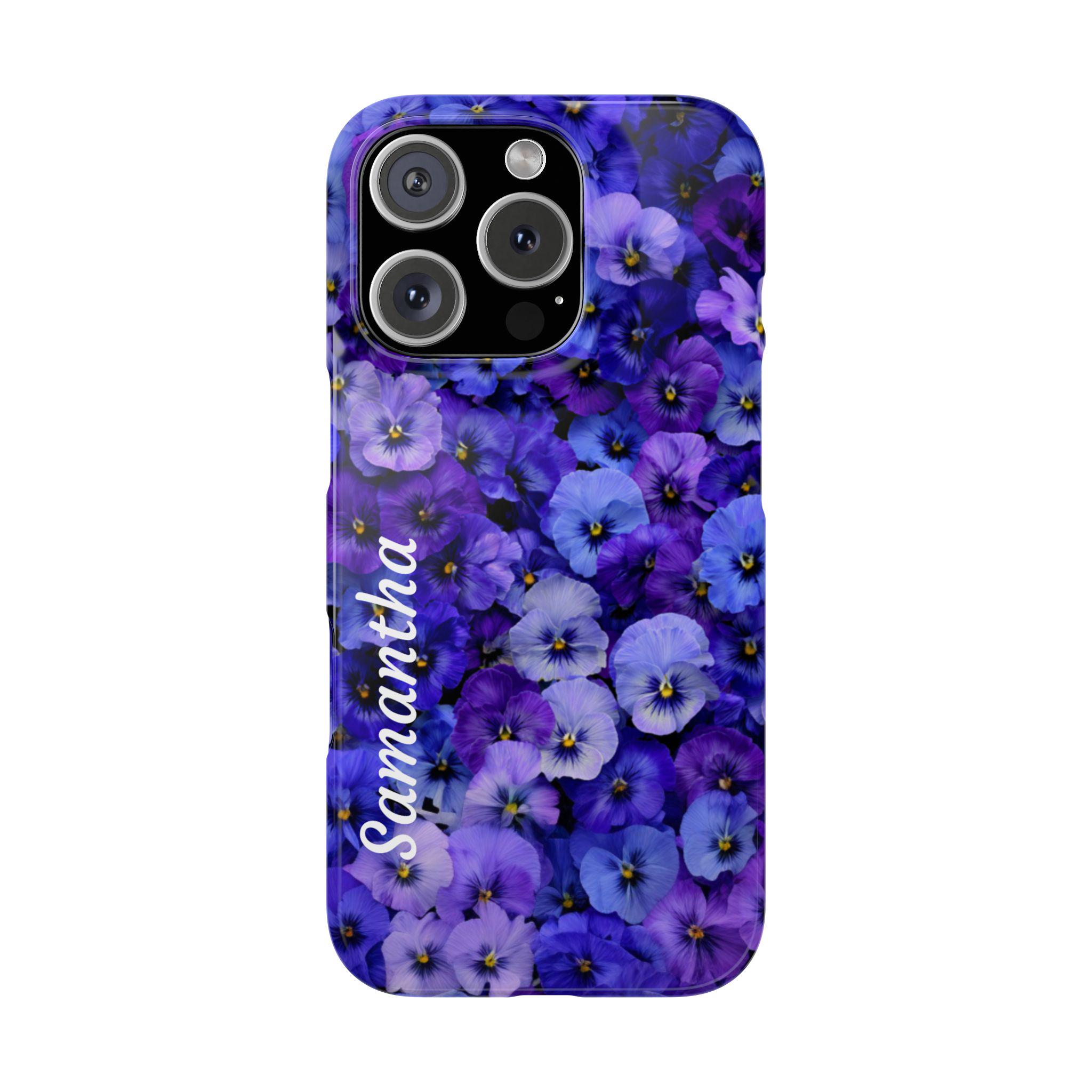 Violets Personalized iPhone 16, iPhone 15, iPhone 14, iPhone 13, iPhone 12 Case. Violets, Pansies, Perfect gift for your gardener!