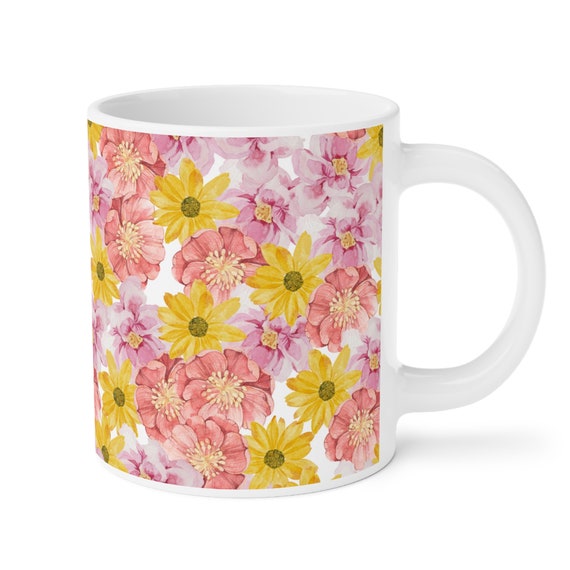 Pink and Yellow Flowers Ceramic Mugs 15/20 oz