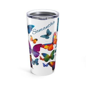 Personalized Watercolor Butterflies Tumbler 20 Oz, Butterfly Gifts, Custom Butterfly Tumbler, Butterfly Cup, Butterfly Gift, Butterfly Lover