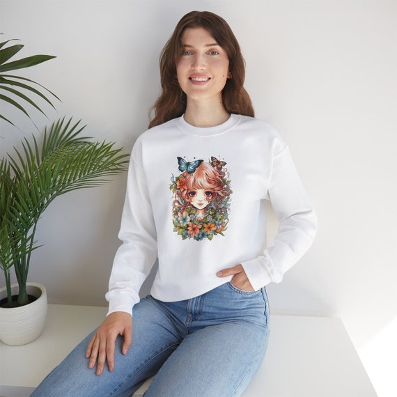 Fairy with Red Hair V-Neck sweatshirt. Amazing Pretty Fairycore fairy in beautiful Flowercore colors