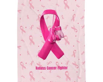 Badass Breast Cancer Fighter Velveteen Plush Blanket. Cancer Awareness, cancer fighter, cancer warrior, cancer encouragement, cancer gift