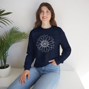 Sunflower Outline Sweatshirt, Floral Shirt, Botanical Shirt