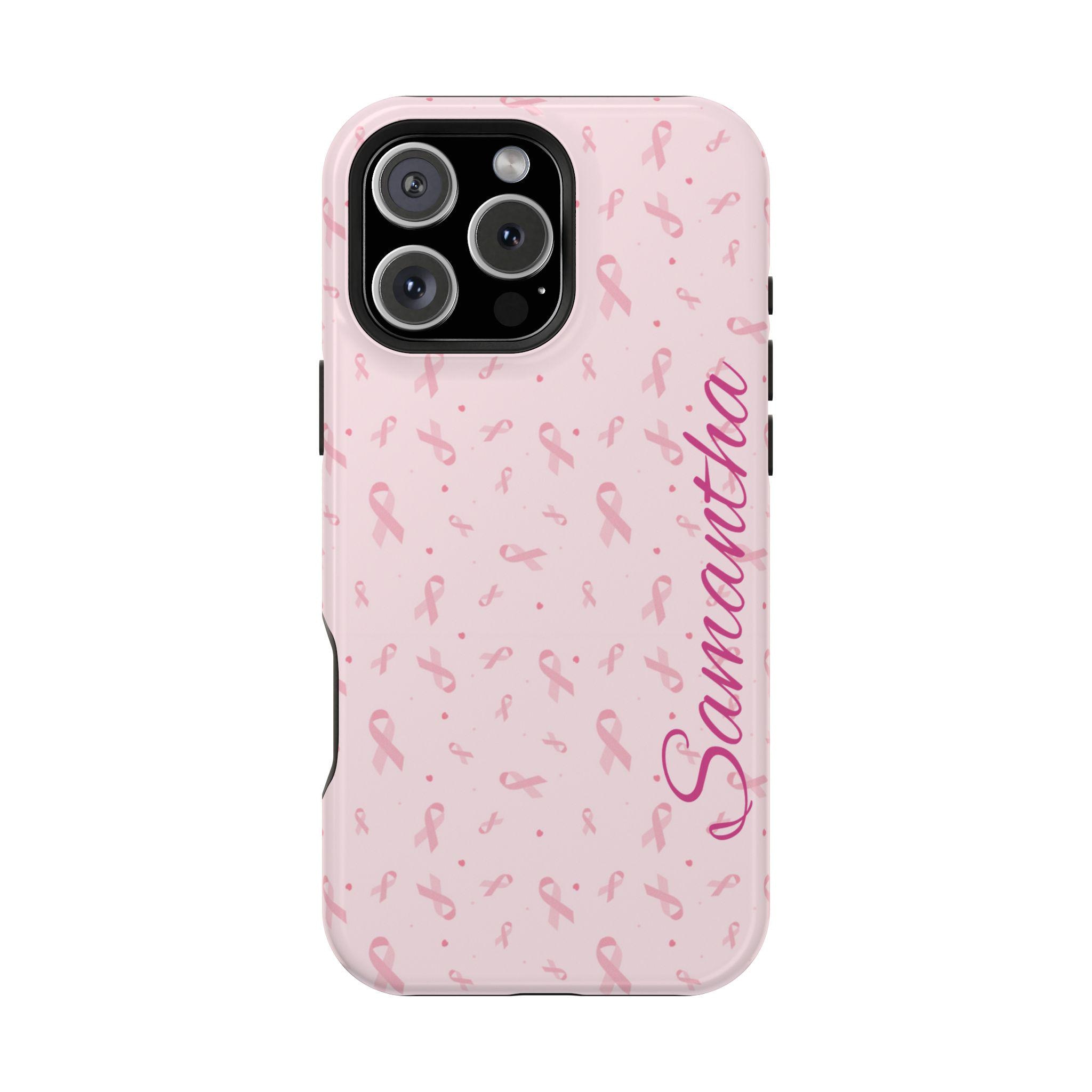 Personalized Breast Cancer Fighter Magnetic Safe Tough iPhone 16, iPhone 15, iPhone 14, iPhone 13 Cases With Optional Personalization