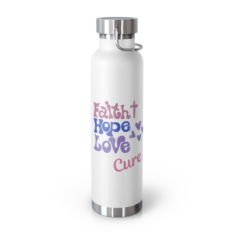 Faith Hope Love Cure Copper Vacuum Insulated Bottle, 22oz. Breast Cancer Awareness image 2