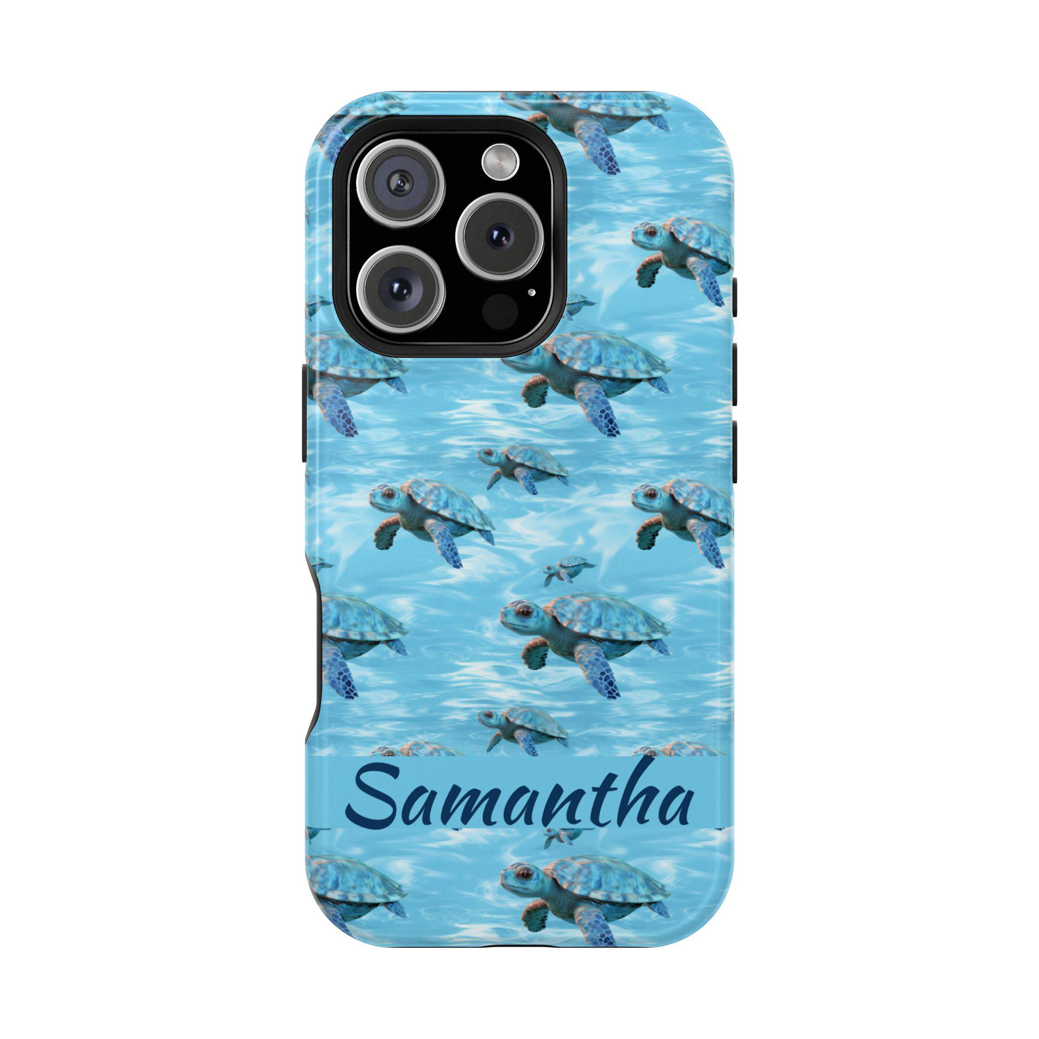Personalized Baby Sea Turtles Magnetic Safe  iPhone 16, iPhone 15, iPhone 14 and iPhone 13, all models . Custom Name Cute Baby sea Turtles