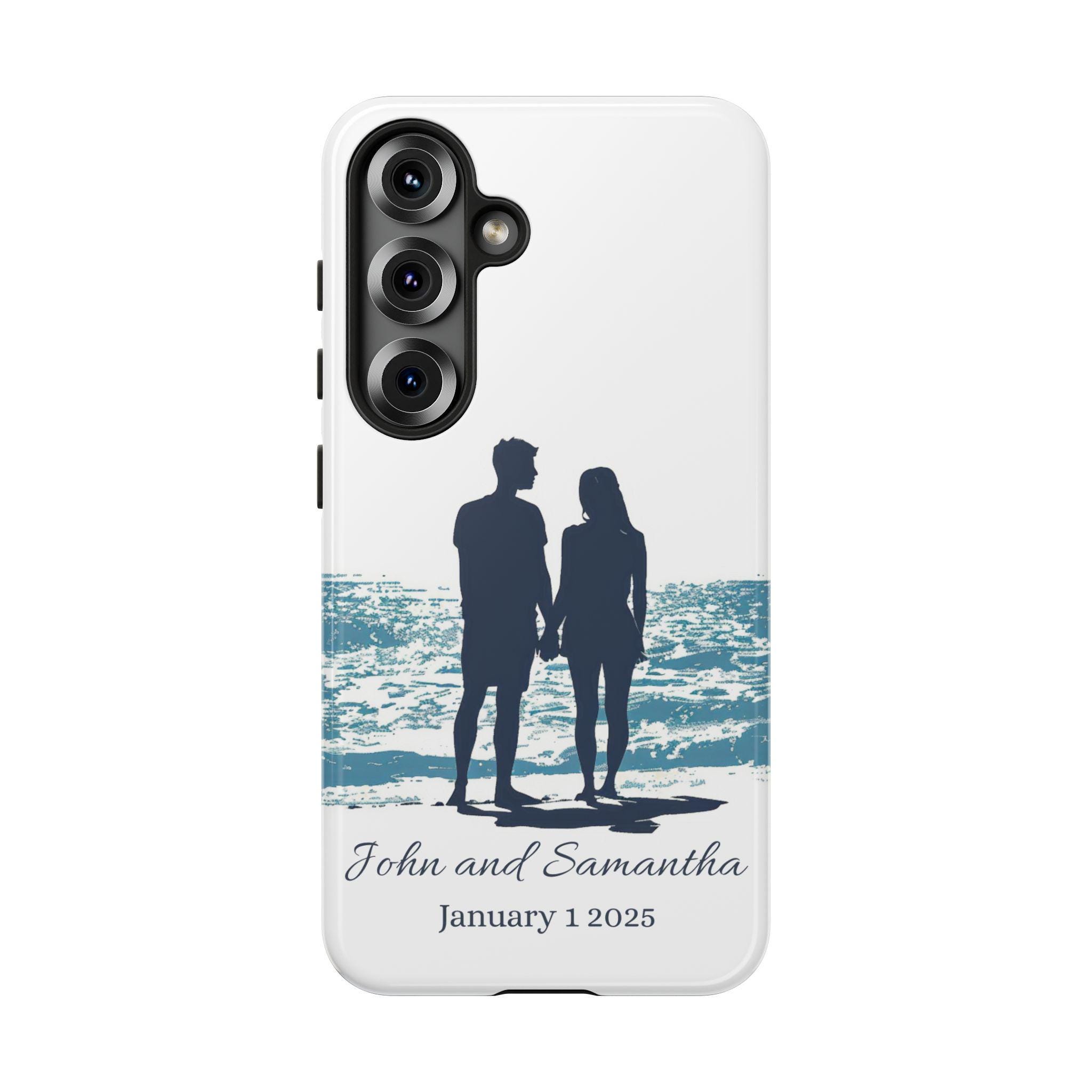 Sandy Toes and Salty Kisses Samsung Galaxy S25, S24, S23, S22, S21 Phone Cases with Personalization. Engagement, Honeymoon, Bridesmaids