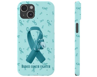 Badass Ovarian Cancer Fighter iPhone 12-15 Phone Cases. Cancer Awareness, cancer fighter, cancer warrior, cancer encouragement, cancer gift