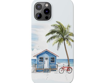 Beach House with Red Bike iPhone 12 Phone Case. Gift for the beach lover in your life or yourself. Gift for Mom, Gift for Wife