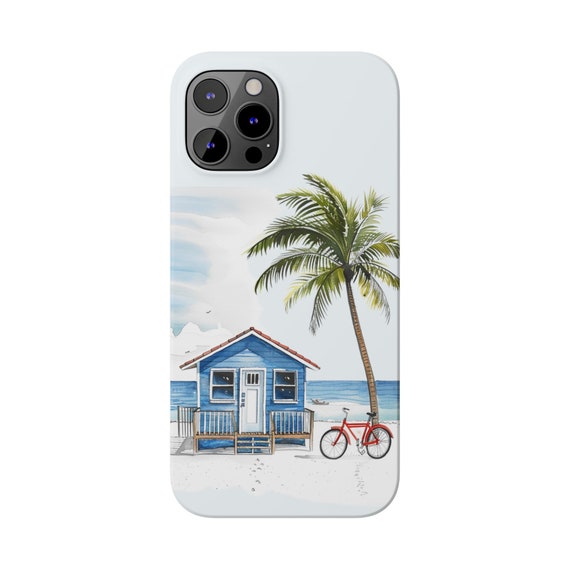 Beach House with Red Bike iPhone 12 Phone Case. Gift for the beach lover in your life or yourself. Gift for Mom, Gift for Wife