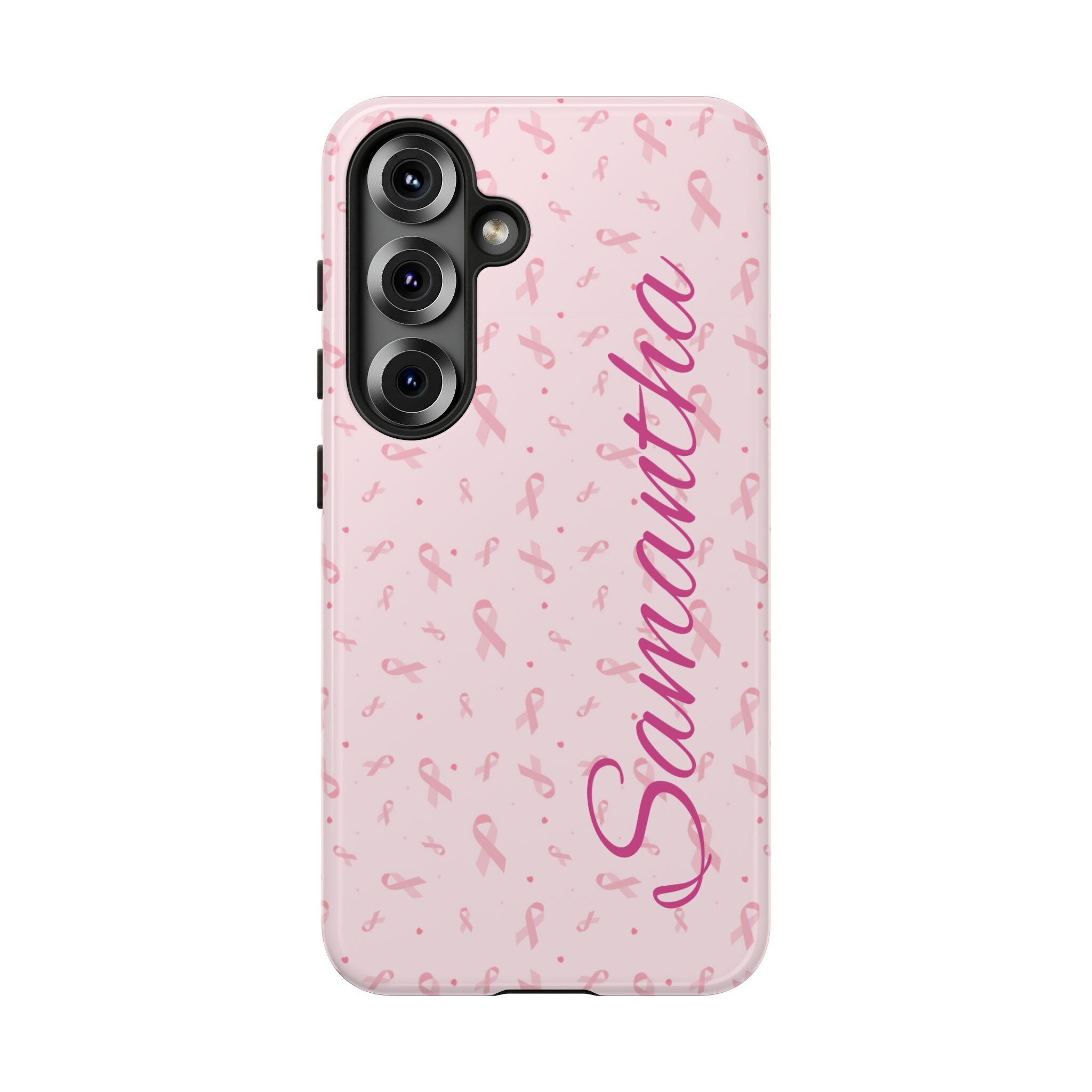 Personalized Breast Cancer Samsung Galaxy S25, S24, S23, S22, S21 phone case with Optional Personalization for yourself or a cancer warrior