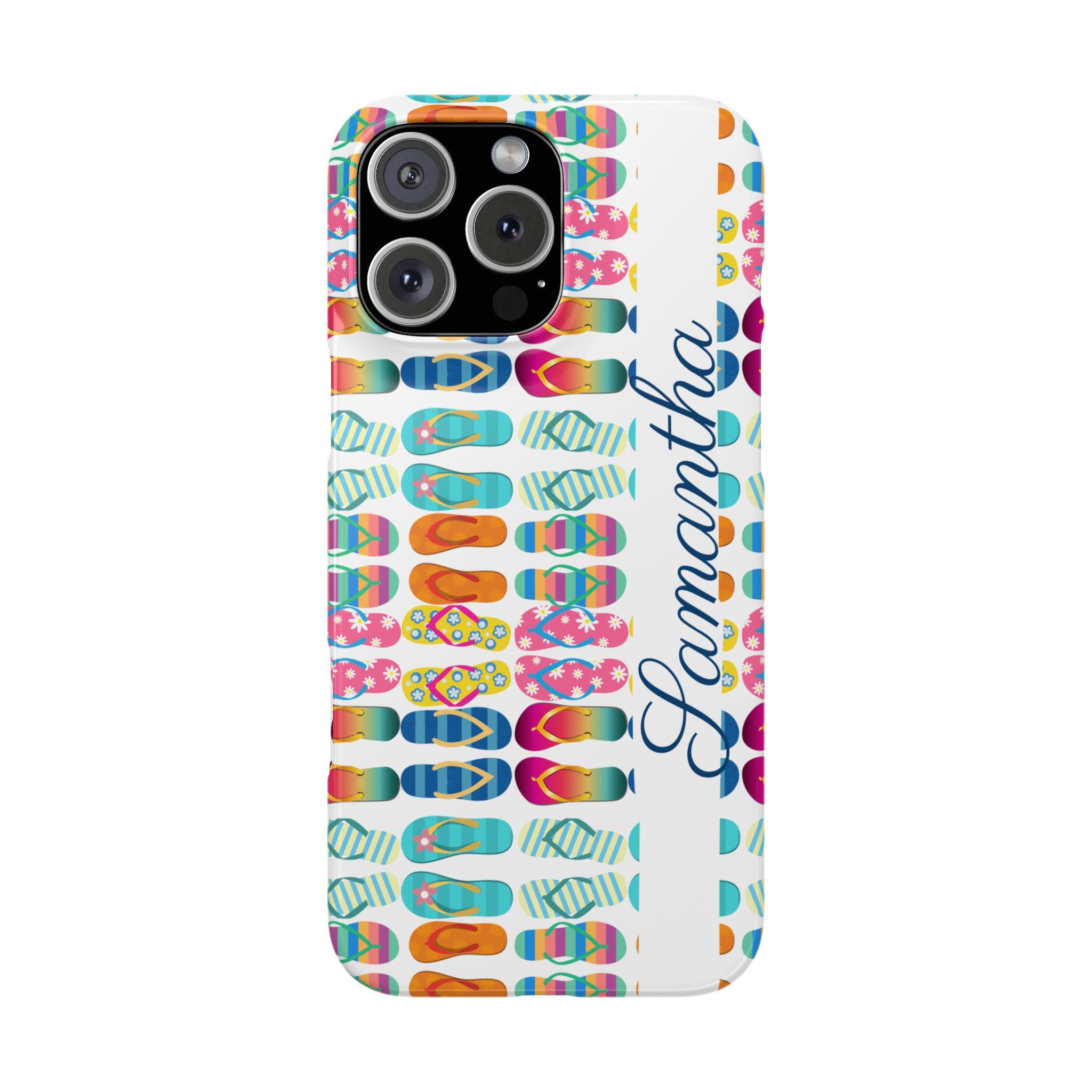 Personalized Just Flip Flops iPhone iPhone 16, iPhone 15, iPhone 14, iPhone 13, iPhone 12 Phone Cases. Perfect custom iPhone case!